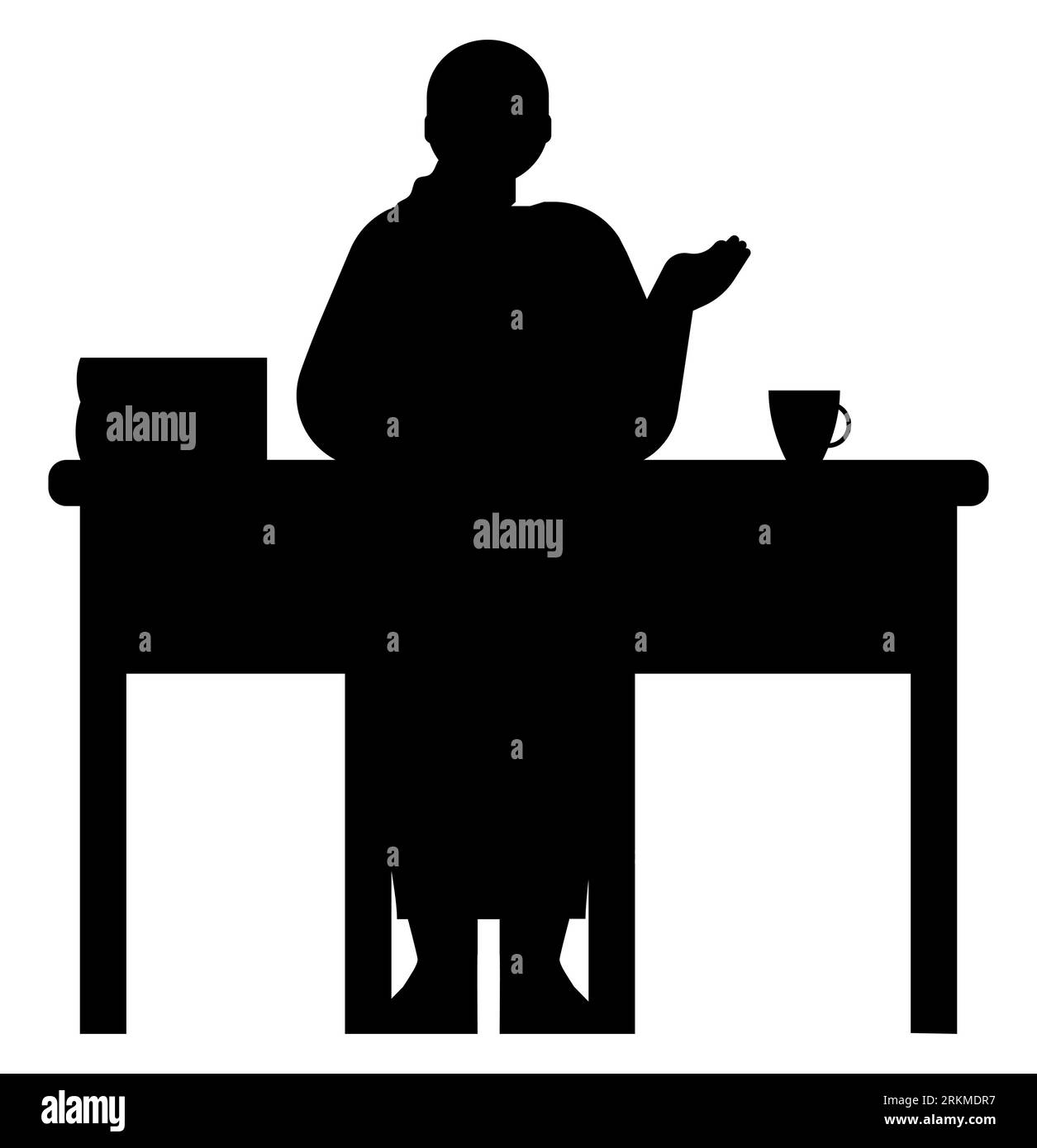 Silhouette nera del retro di un insegnante che tiene una lezione, insegnante da dietro, vettore isolato su sfondo bianco Illustrazione Vettoriale