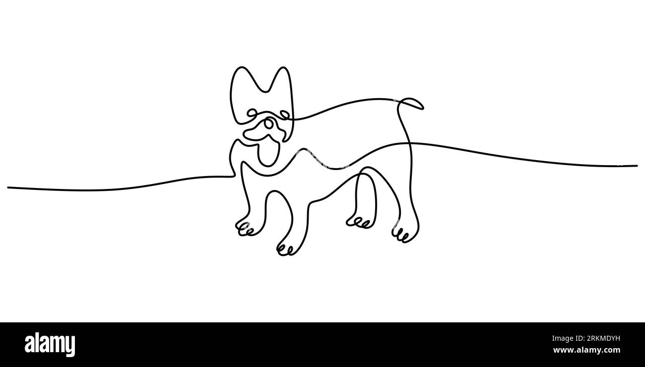 Una singola linea continua di cane carino in piedi isolato su sfondo bianco Illustrazione Vettoriale
