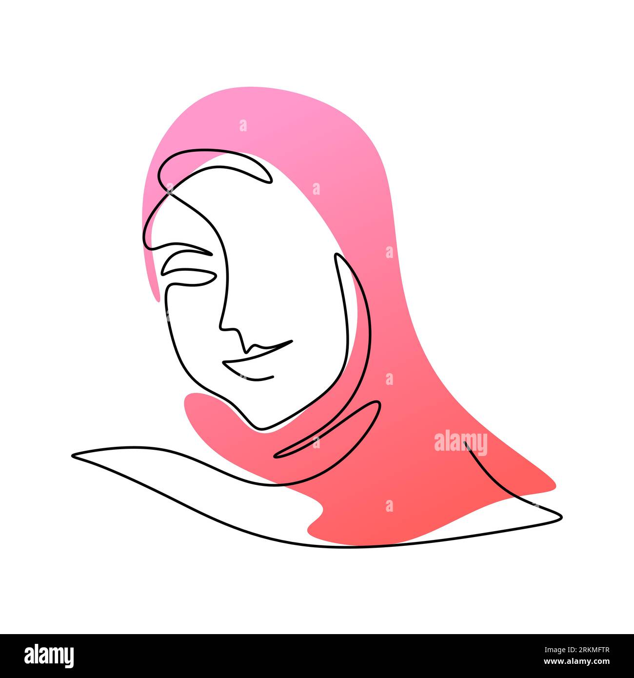 Una singola linea continua di donna hijab rosa isolata su sfondo bianco. Illustrazione Vettoriale