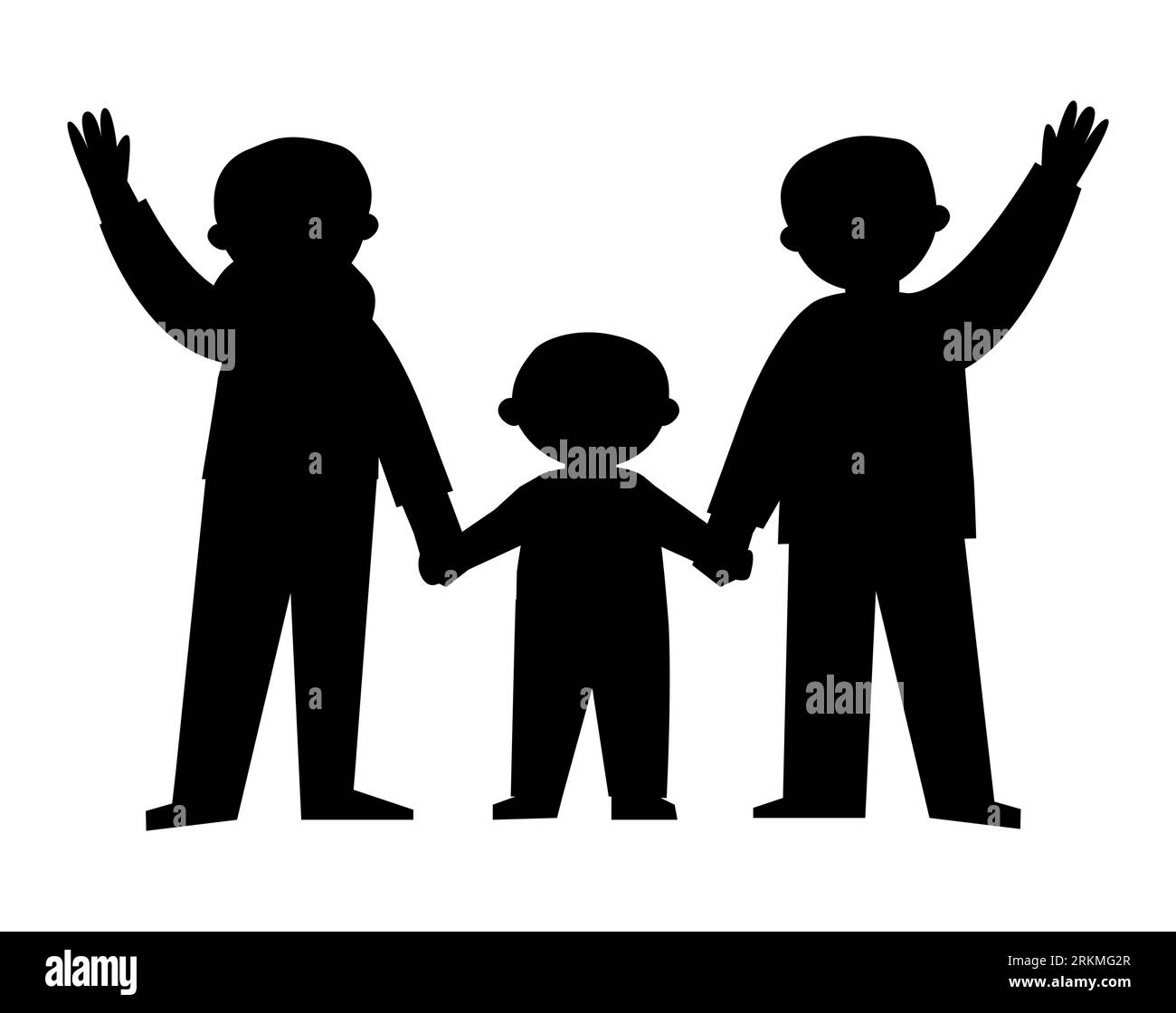 Silhouette nera di una famiglia nucleare con padre madre e figlio, vettore di famiglia isolato su sfondo bianco Illustrazione Vettoriale