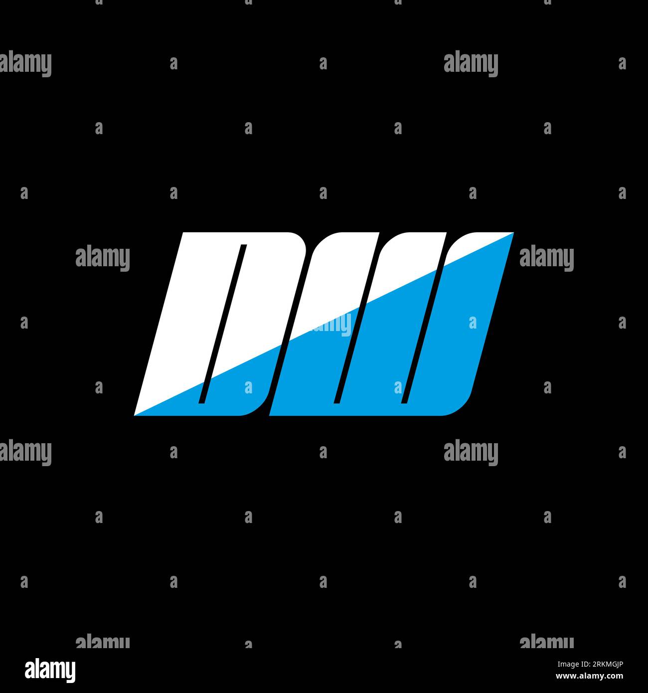 Logo DW Letter su sfondo nero. Concetto di logo Letter con iniziali creative DW. design icona dw. Icona DW bianca e blu con lettera su bac nero Illustrazione Vettoriale