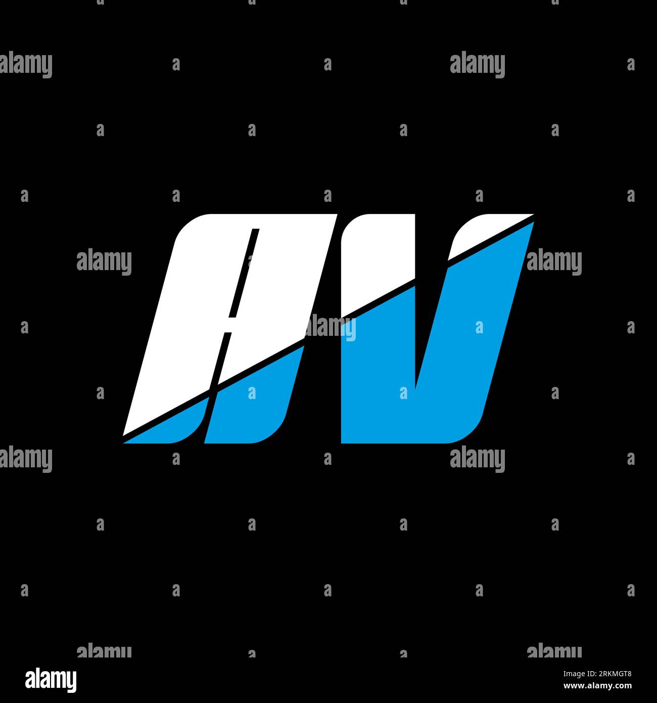 Logo AV Letter su sfondo nero. Concept logo lettera iniziali AV creative. design icona av. Icona AV bianca e blu con lettere su bac nero Illustrazione Vettoriale