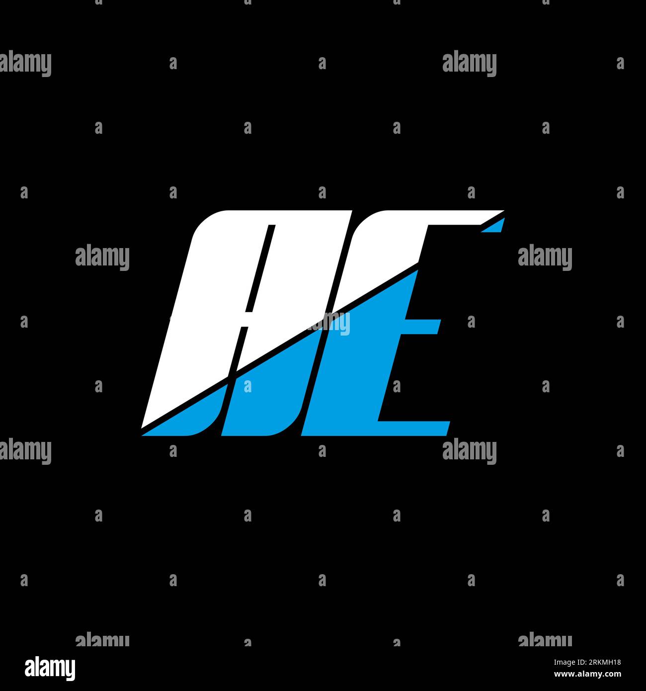 Logo AE Letter su sfondo nero. Concept logo lettera iniziali creative AE. design icona ae. Icona a forma di lettera bianca e blu AE su bac nero Illustrazione Vettoriale
