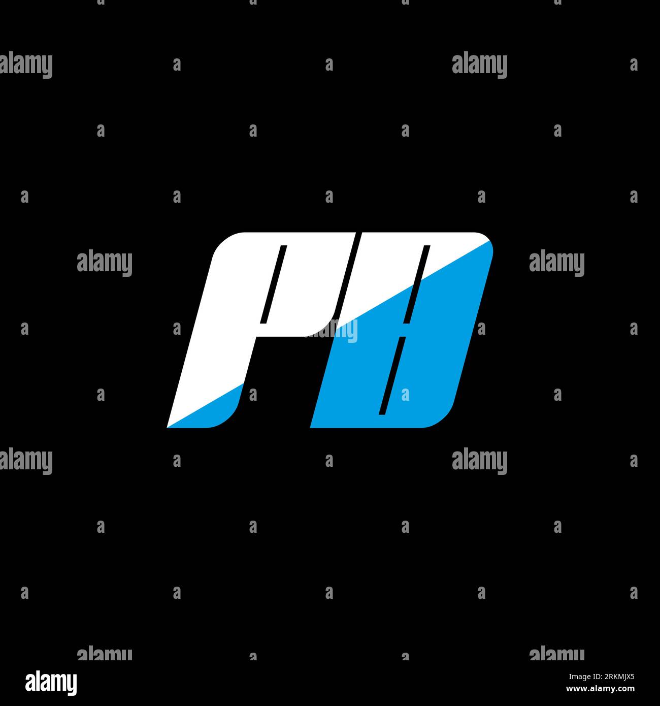 Logo PB Letter su sfondo nero. Concetto di logo Letter con iniziali creative PB. Design dell'icona PB. Icona PB bianca e blu con lettera su bac nero Illustrazione Vettoriale