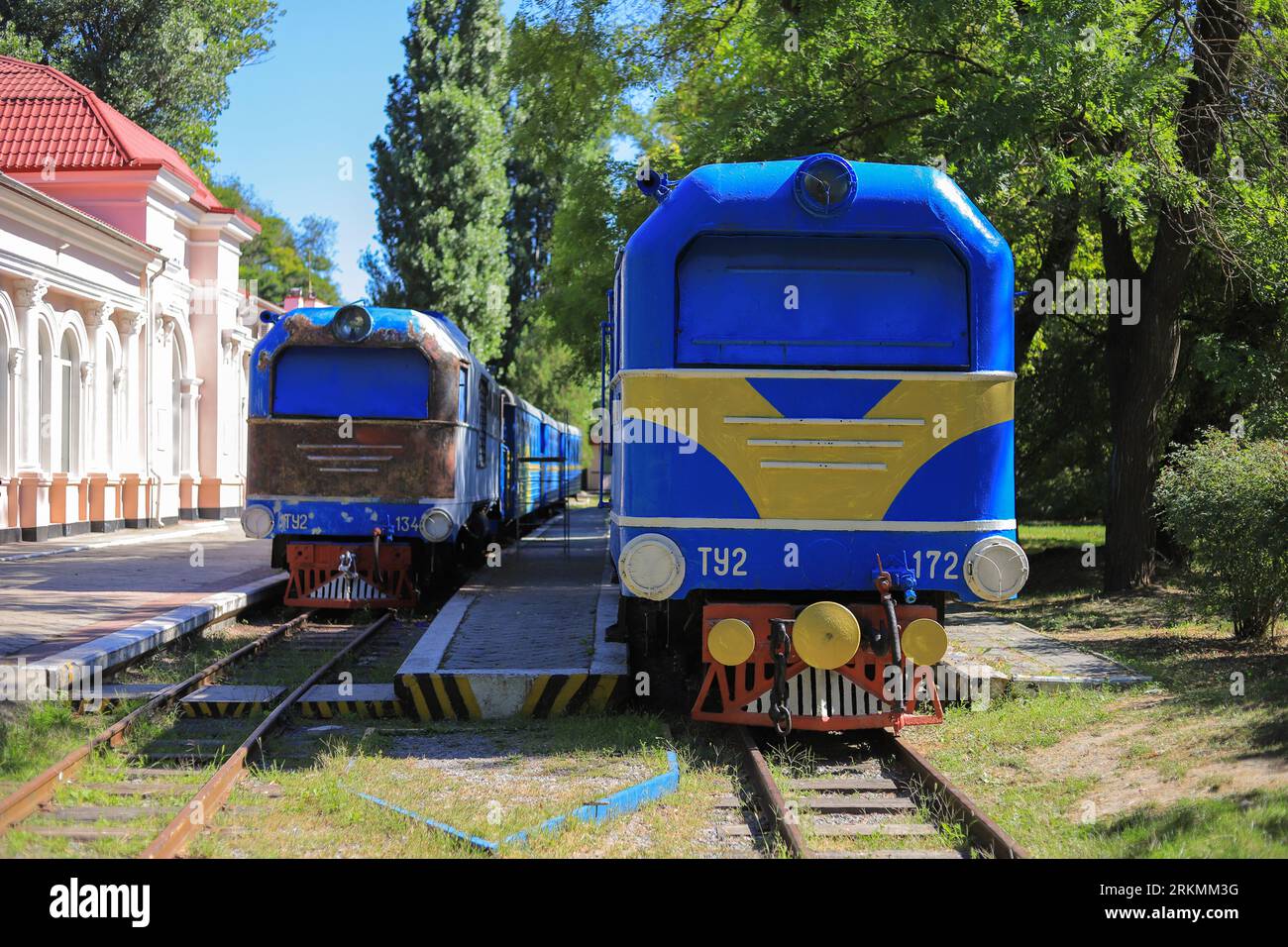 Ferrovia per bambini nella città di Dnipro, Ucraina Foto Stock