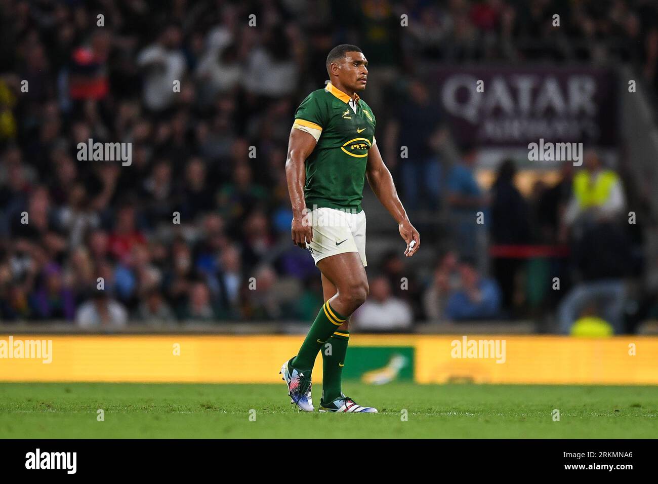 Damian Willemse del Sudafrica dà istruzioni alla sua squadra durante la partita internazionale Sud Africa vs nuova Zelanda al Twickenham Stadium, Twickenham, Regno Unito, 25 agosto 2023 (foto di Mike Jones/News Images) Foto Stock