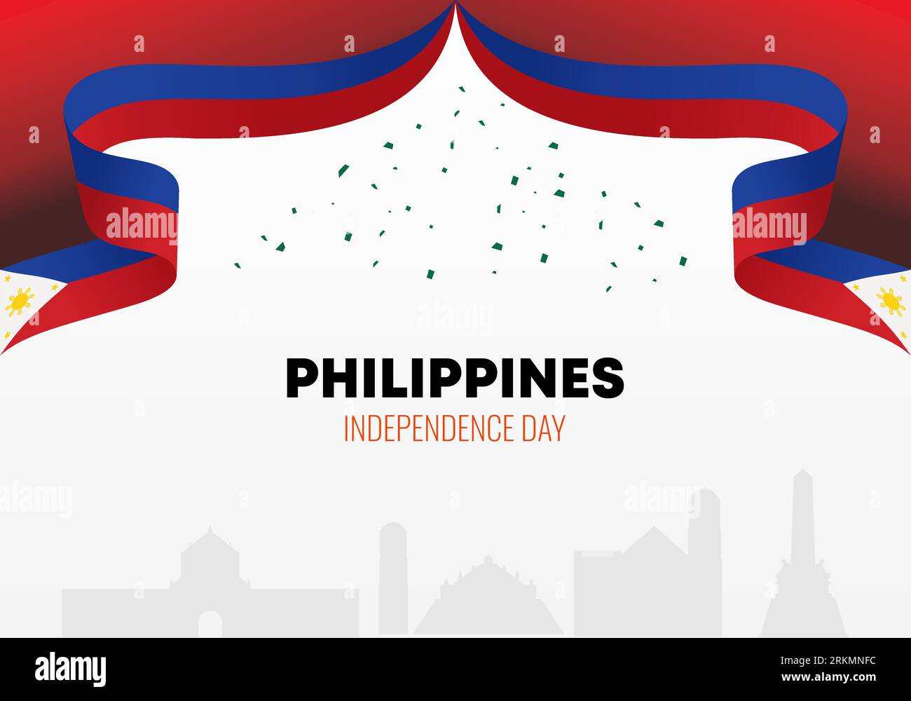 Poster banner di sfondo per la festa nazionale del 12 e 13 giugno per il giorno dell'indipendenza delle Filippine. Illustrazione Vettoriale