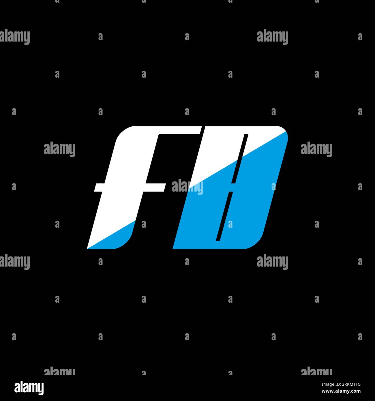 Logo FB Letter su sfondo nero. Concetto di logo Letter con iniziali creative FB. design dell'icona fb. Icona FB bianca e blu con lettera su bac nero Illustrazione Vettoriale