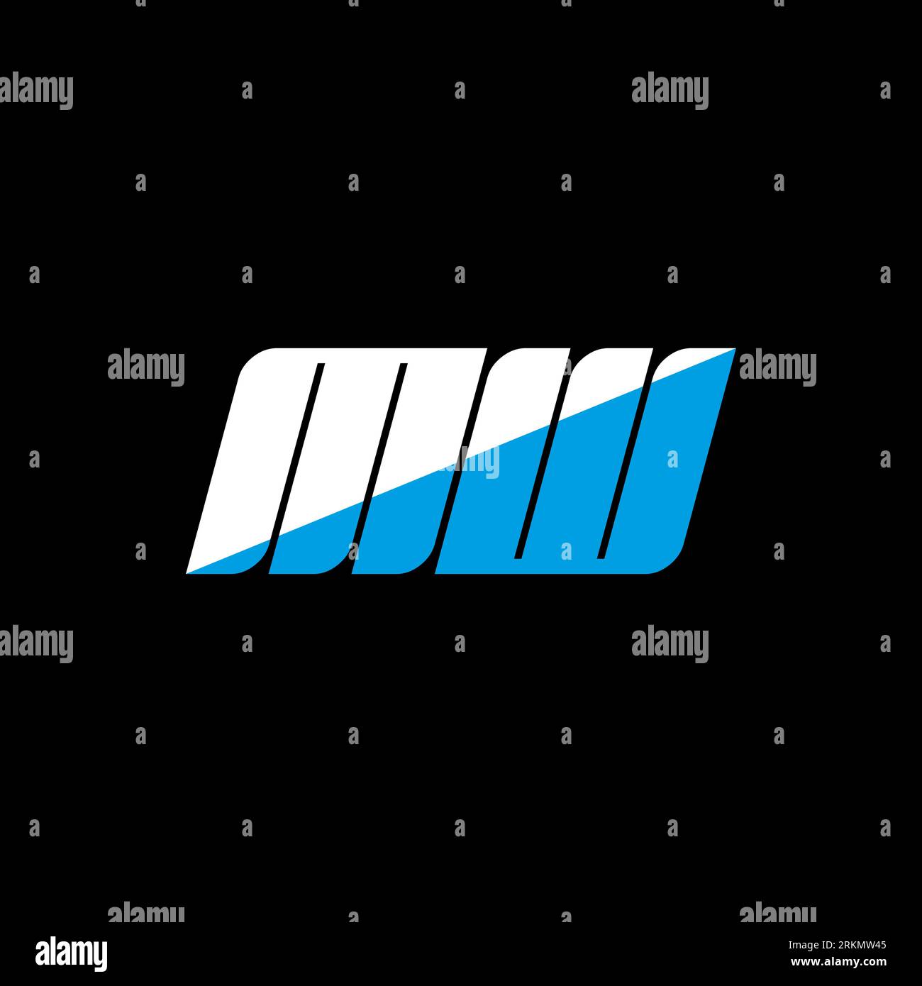 Logo MW Letter su sfondo nero. Concept logo lettera iniziali creative MW. Design icona MW. Icona a forma di lettera bianca e blu MW su bac nero Illustrazione Vettoriale