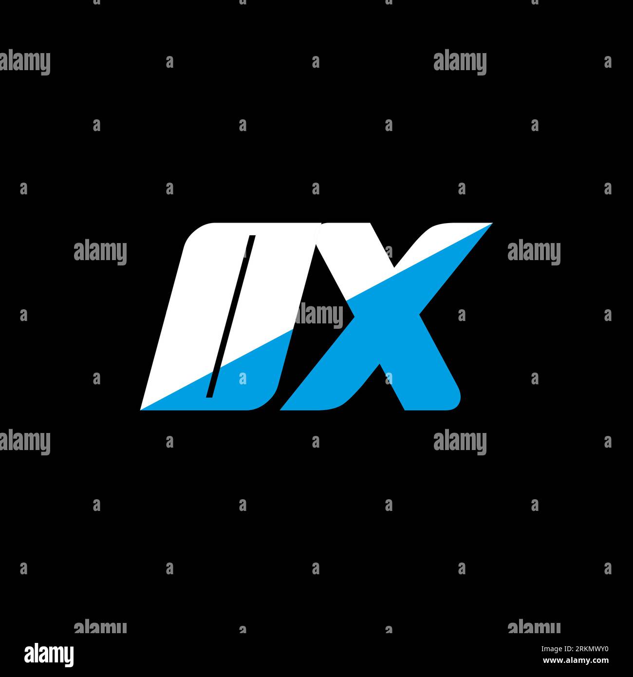 Logo OX Letter su sfondo nero. Concetto di logo Letter con iniziali creative OX. Design icona OX. Icona a forma di lettera bianca e blu OX su bac nero Illustrazione Vettoriale