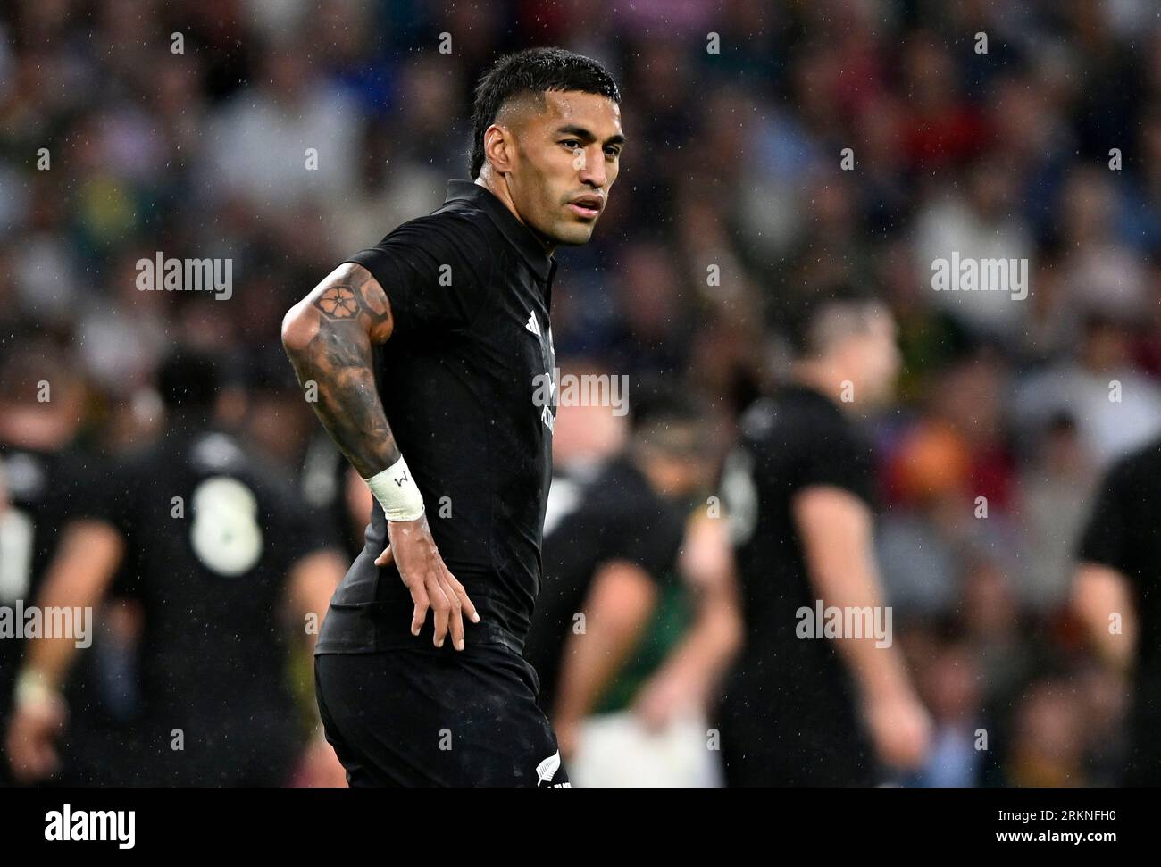 Twickenham, Regno Unito. 25 agosto 2023. Nuova Zelanda V Sud Africa 2023 partita di riscaldamento della Coppa del mondo di rugby per la Qatar Airways Cup. Stadio Twickenham. Twickenham. Rieko Ioane (nuova Zelanda) durante la partita di riscaldamento della Coppa del mondo di rugby 2023 della nuova Zelanda V Sud Africa per la Qatar Airways Cup. Credito: Sport in Pictures/Alamy Live News Foto Stock