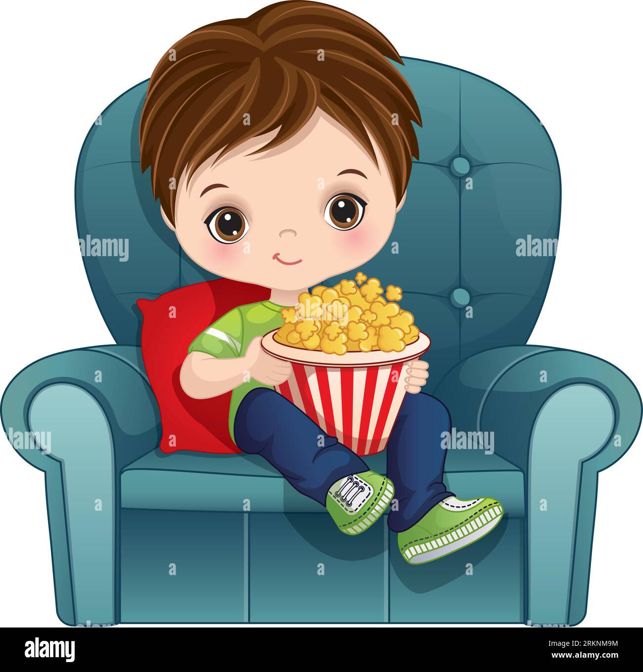 Vector cute Little Boy che guarda un film Illustrazione Vettoriale