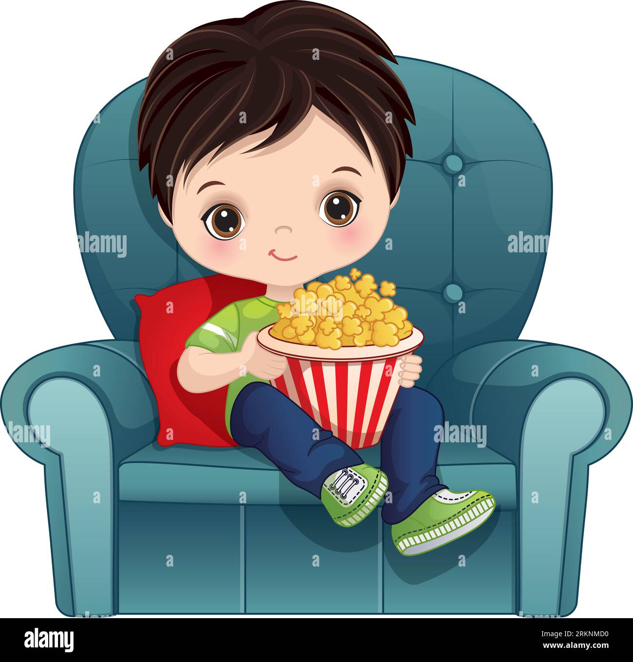 Vector cute Little Boy che guarda un film Illustrazione Vettoriale