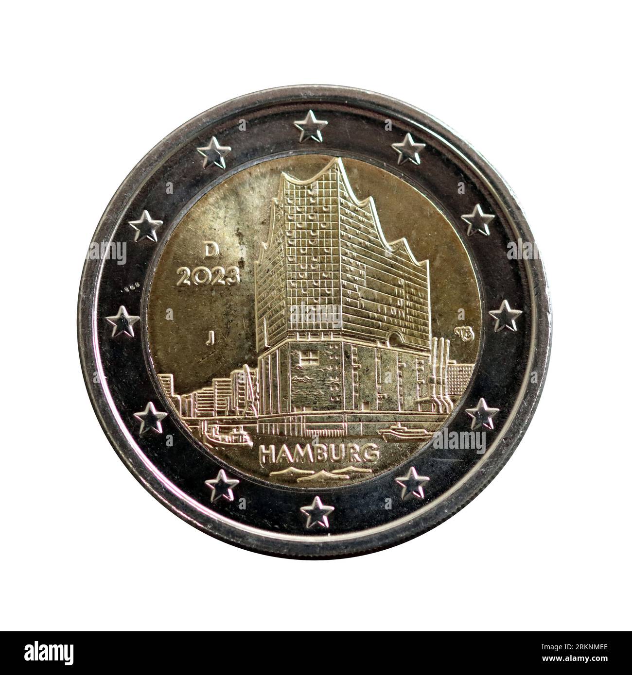 Elbphilharmonie Hamburg su una moneta commemorativa da 2 euro, Germania, Amburgo Foto Stock