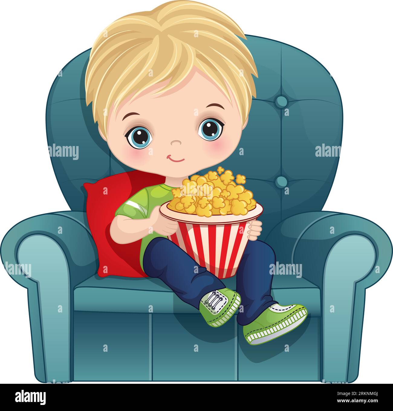 Vector cute Little Boy che guarda un film Illustrazione Vettoriale