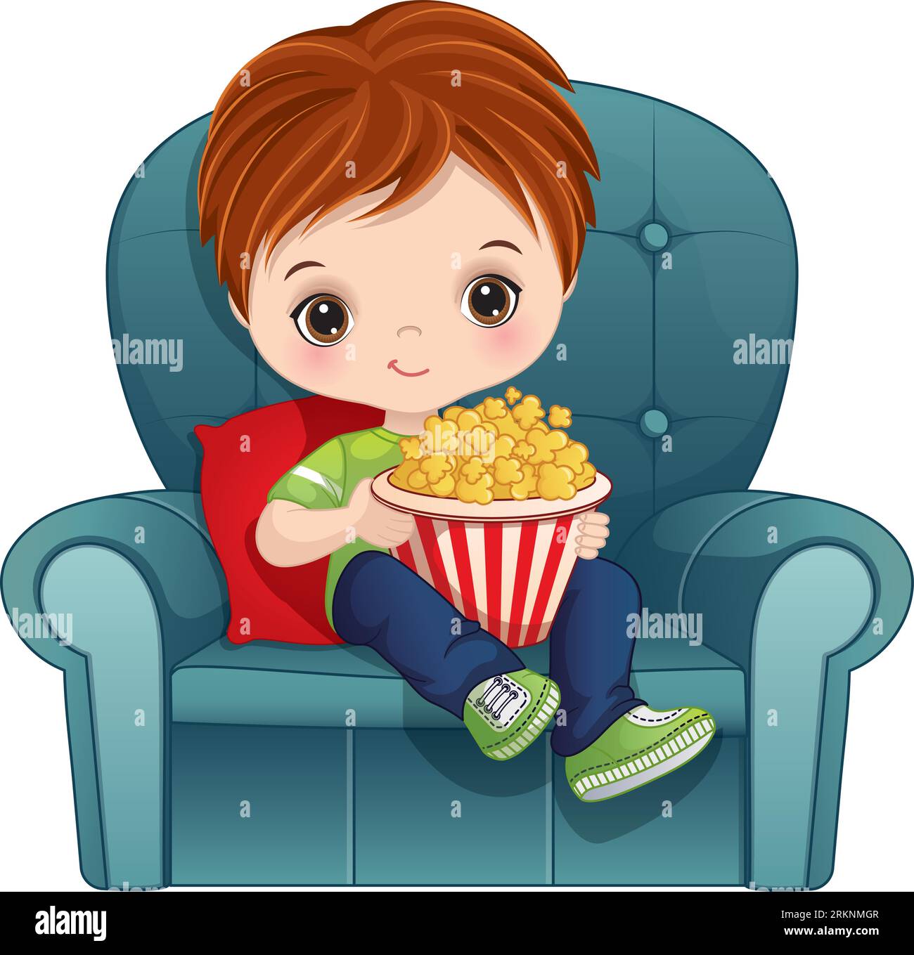 Vector cute Little Boy che guarda un film Illustrazione Vettoriale