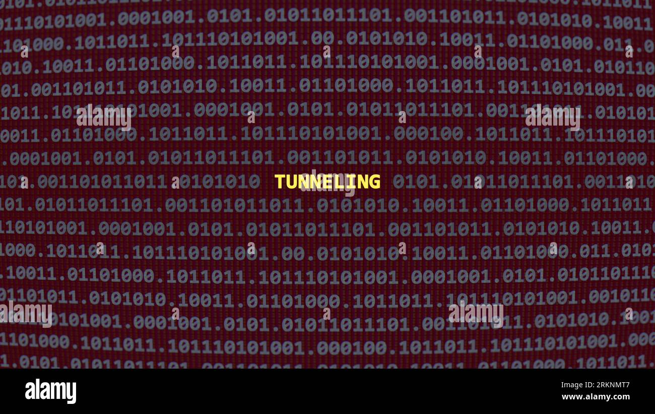 Tunneling Cyber Attack. Testo della vulnerabilità in stile ART ascii del sistema binario, codice nella schermata dell'editor. Testo in inglese, testo in inglese Foto Stock