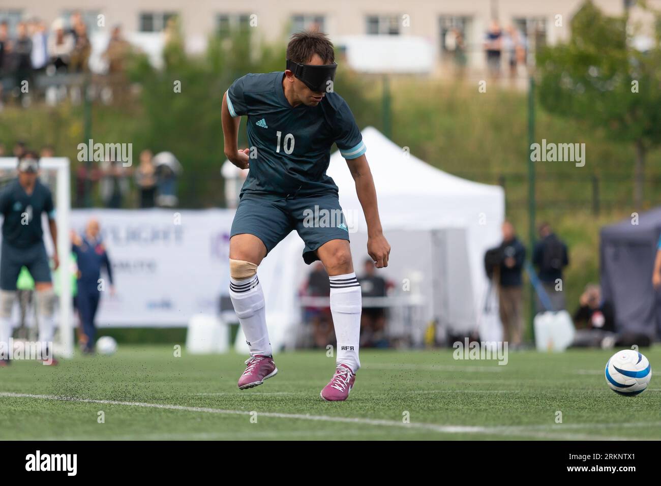 Birmingham, Regno Unito. 25 agosto 2023. L'Argentina vince la finale della Coppa del mondo di calcio cieco IBSA per 2-0 ai rigori contro la Cina all'Università di Birmingham, il 25 agosto 2023. Pereyra Braian, Argentina. Crediti: Peter Lopeman/Alamy Live News Foto Stock