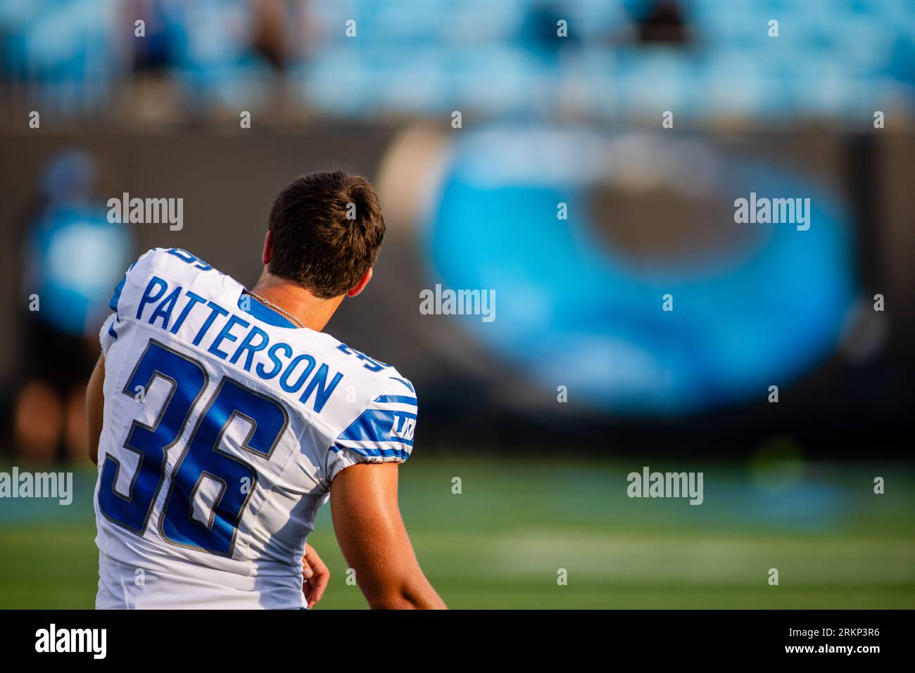 25 agosto 2023: Il kicker dei Detroit Lions Riley Patterson (36) si allunga prima della partita della NFL contro i Carolina Panthers a Charlotte, NC. (Scott Kinser/Cal Sport Media) Foto Stock