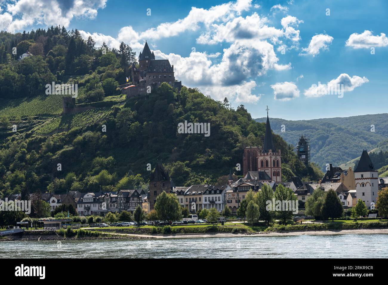 Panorama di Bacharach am Rhein, Germania Foto Stock