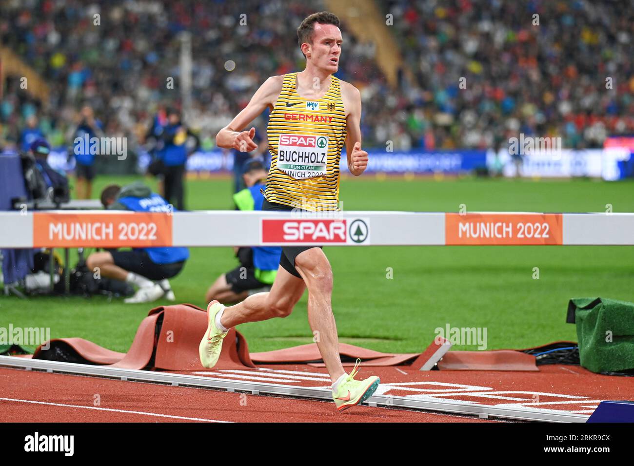 Niklas Buchholz (Germania). 3000 m. SteepleChase finale. Campionati europei di Monaco 2022 Foto Stock