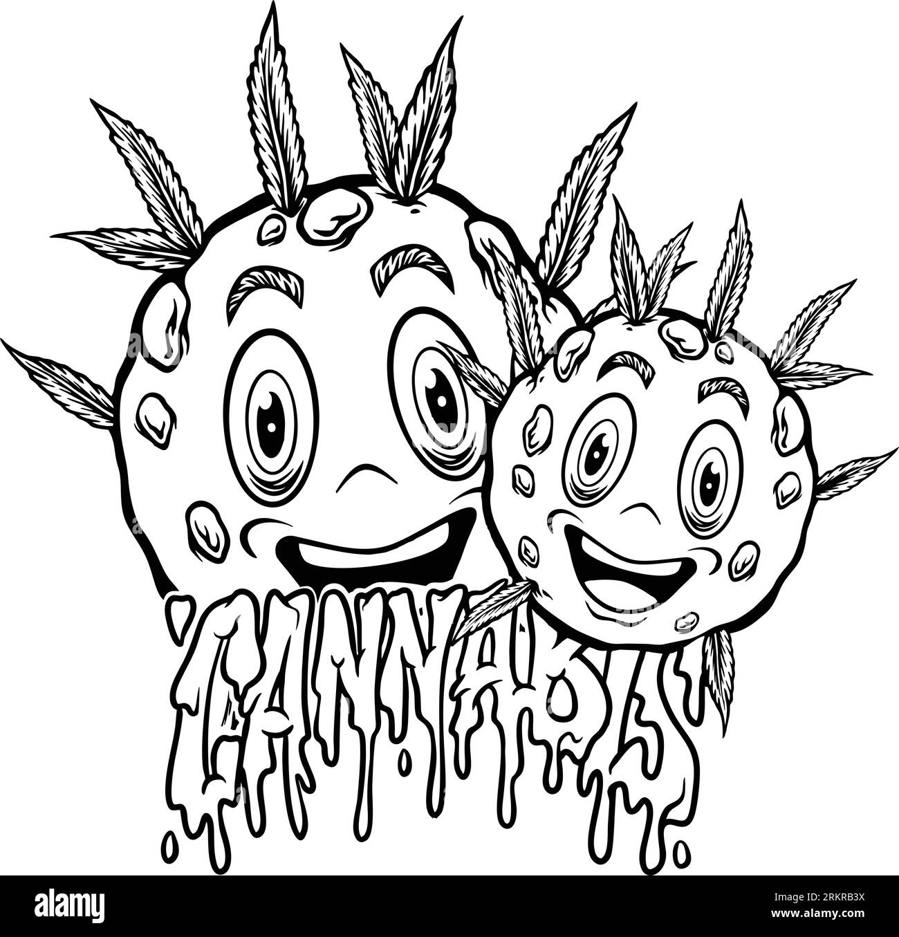 Happy Weed biscotti divertenti e divertenti illustrazioni dei personaggi illustrazioni vettoriali monocromatiche per il logo del tuo lavoro, la t-shirt del merchandisse, gli adesivi e l'etichetta Illustrazione Vettoriale