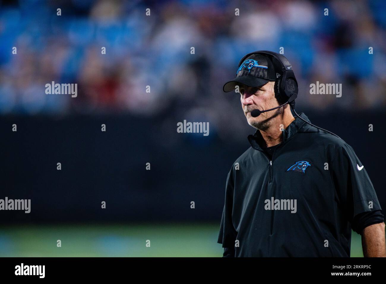 25 agosto 2023: Carolina Panthers Frank Reich durante il terzo quarto della partita contro i Detroit Lions a Charlotte, NC. (Scott Kinser/Cal Sport Media) Foto Stock