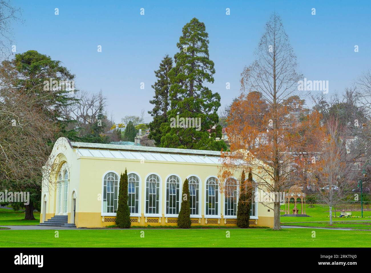 City Park a Launceston, Tasmania, Australia, incluso il John Hart Conservatory. Foto Stock
