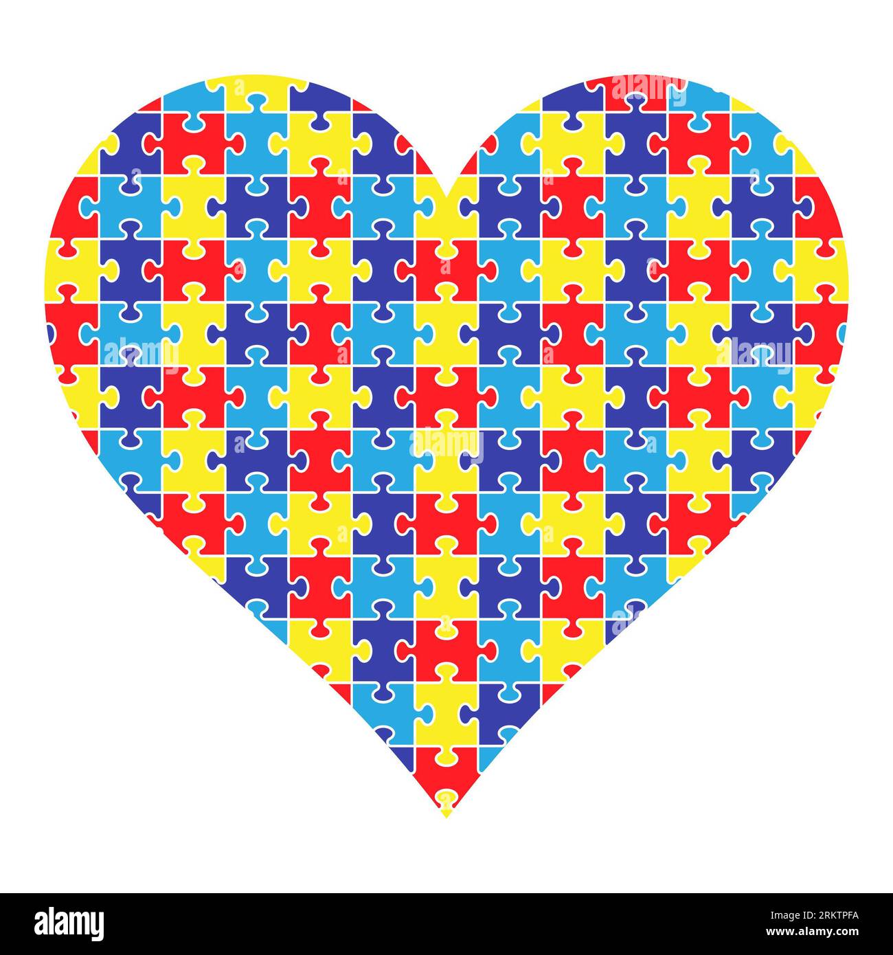 Puzzle a cuore colorato per la giornata di sensibilizzazione sull'autismo su sfondo bianco. Illustrazione isolata. Foto Stock