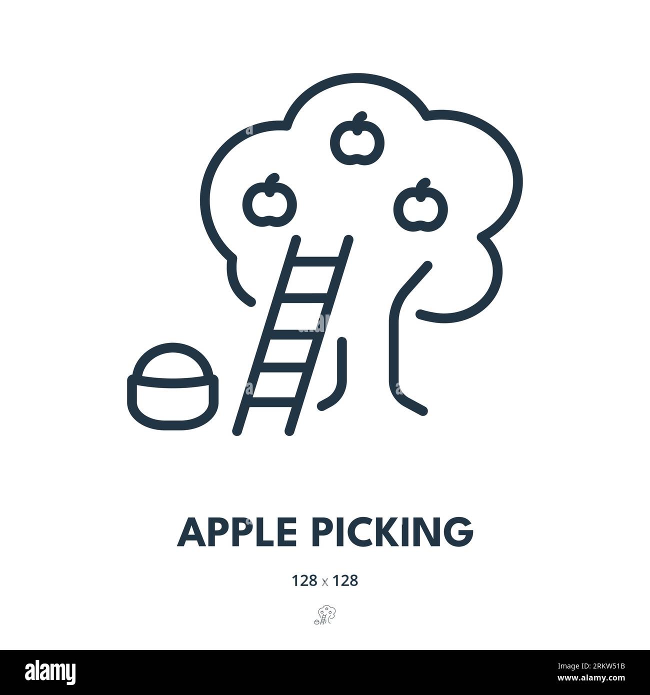 Icona Apple picking. Frutta, giardino, albero. Tratto modificabile. Icona vettore semplice Illustrazione Vettoriale