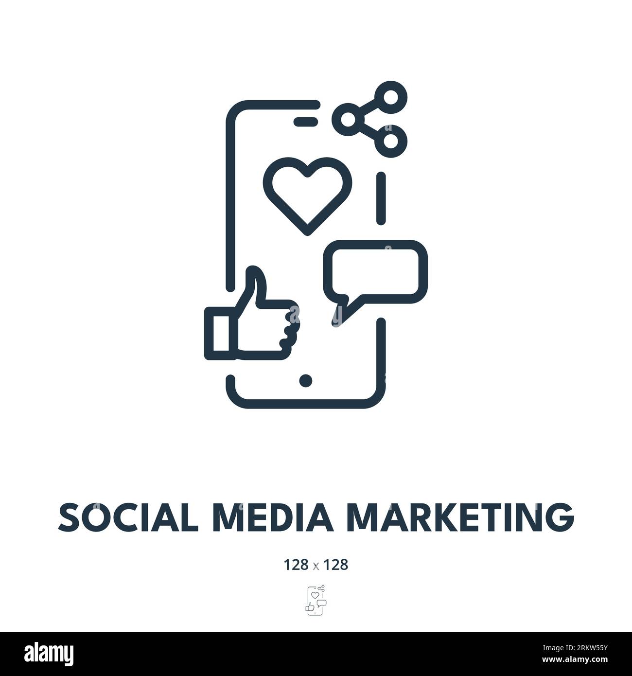 Icona Social Media Marketing. SMM, tipo, Share. Tratto modificabile. Icona vettore semplice Illustrazione Vettoriale