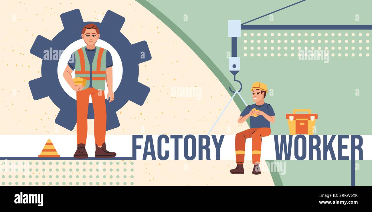 Collage in flat style with construction workers in uniform vector illustration Illustrazione Vettoriale