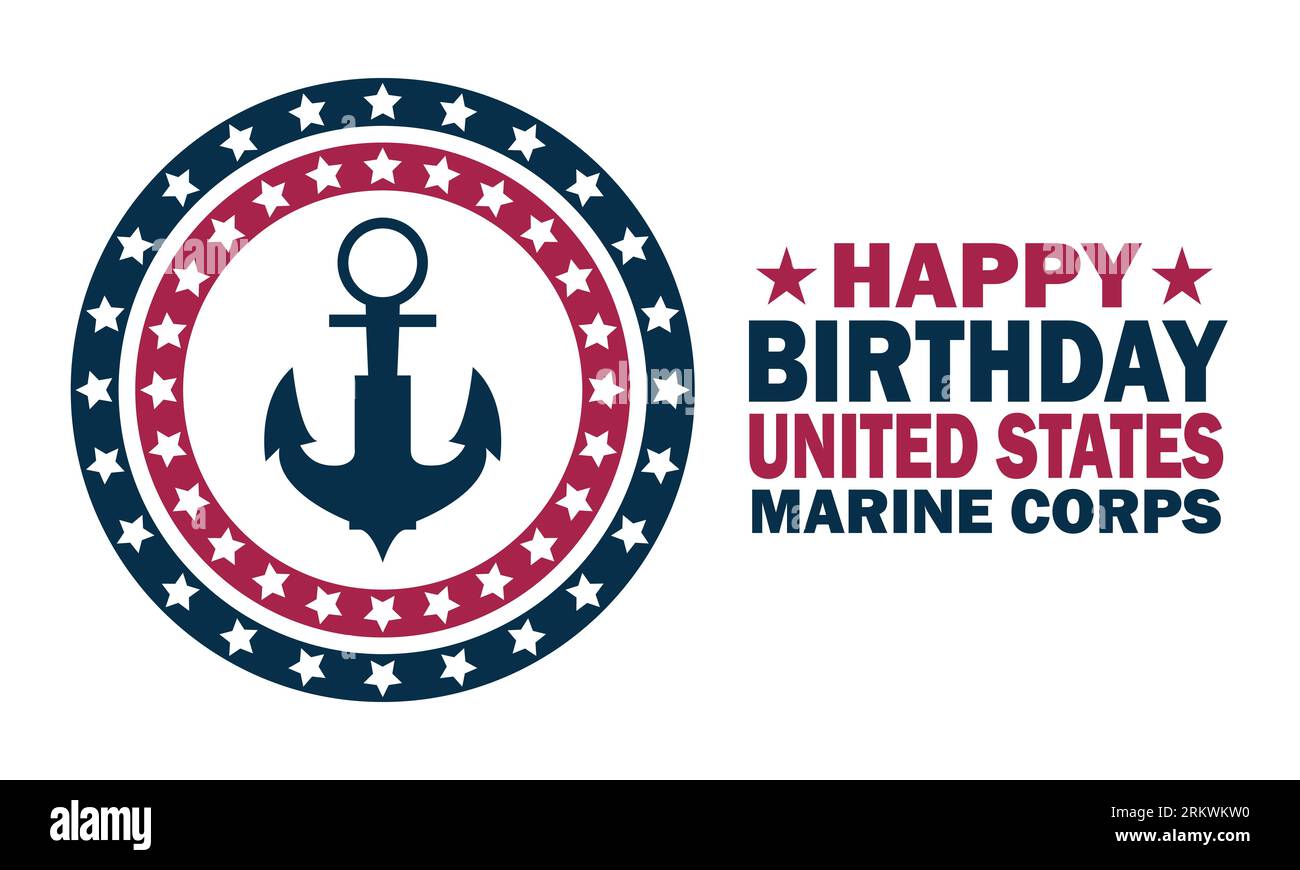 Buon compleanno United States Marine Corps Vector Template Design Illustration. Adatto per biglietti d'auguri, poster e striscioni Illustrazione Vettoriale