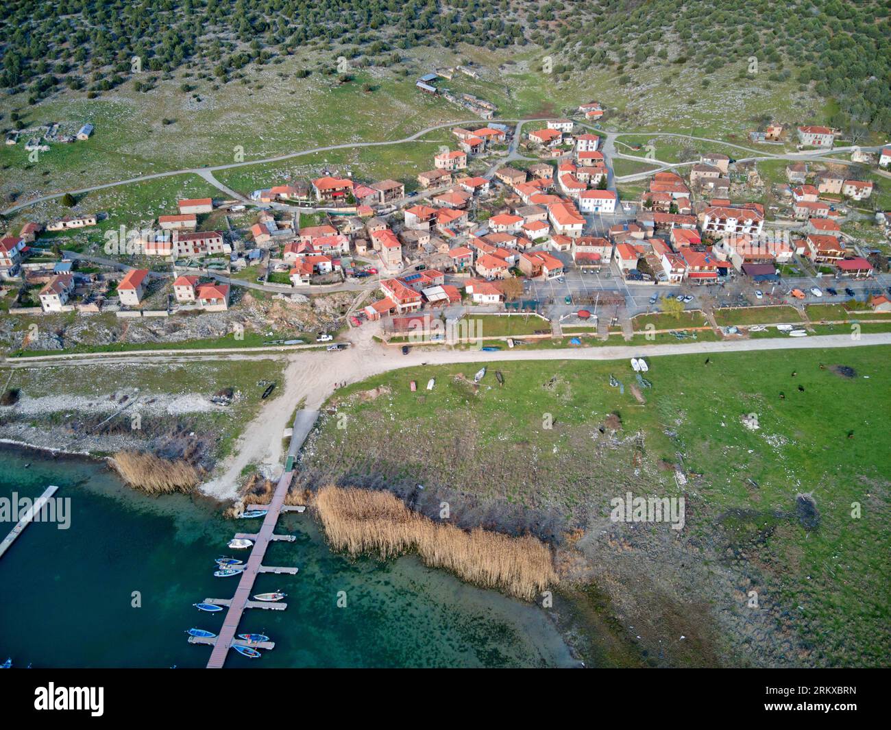 Vilage di Psarades a Prespes, Grecia Foto Stock