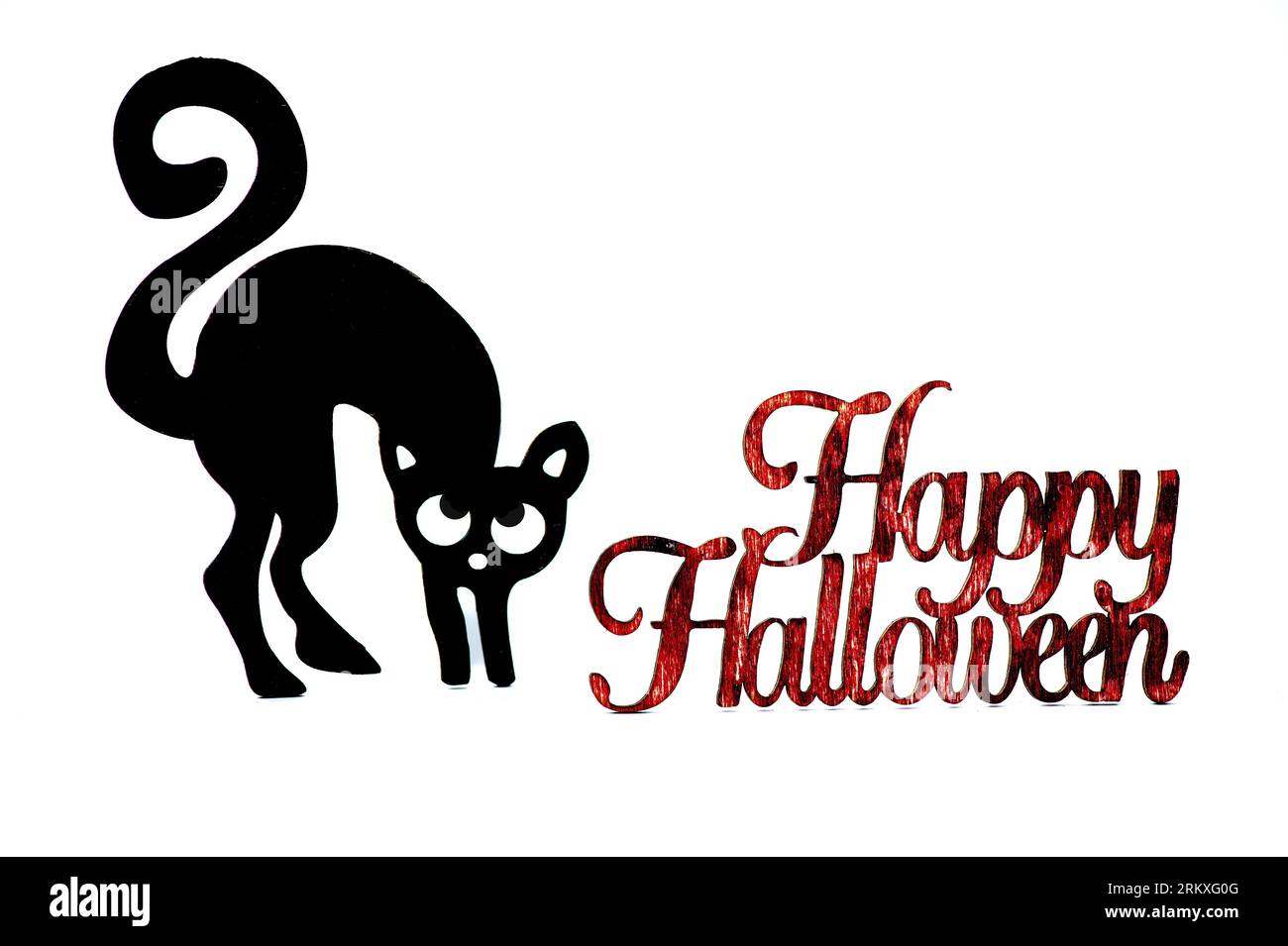 Hppy gatto di Halloween e segno isolato su uno sfondo bianco. Foto Stock