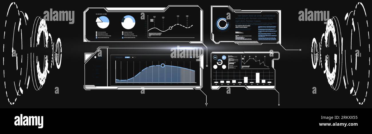 Collezione hi-tech digitale Sky-fi in stile HUD. Podio teletrasporto Magic Circle. GUI, proiettore per realtà virtuale con interfaccia utente. Tecnologia olografica astratta. Vettore Illustrazione Vettoriale