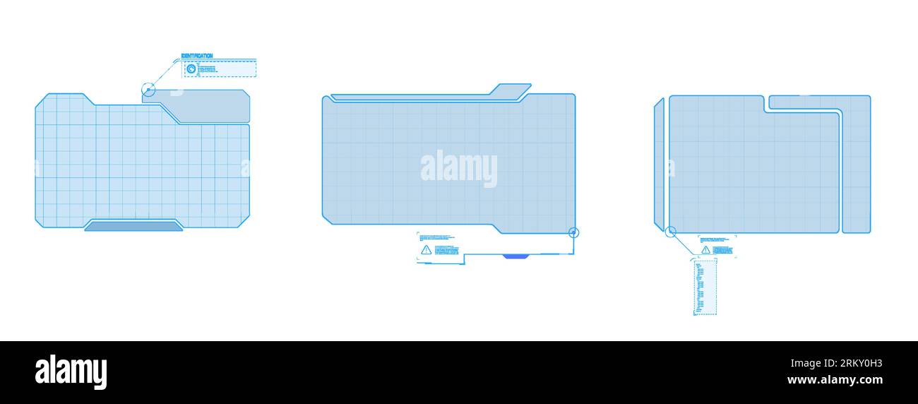 Didascalie titoli. Etichette della barra delle didascalie, barre della casella delle informazioni e informazioni digitali moderne. Caselle informative digitali Tech modelli hud. Annunci pubblicitari futuristici Illustrazione Vettoriale
