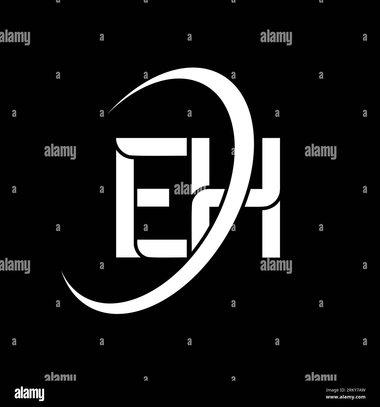 Logo EH. Design e H. Lettera EH bianca. Logo EH/e H Letter. Logo con monogramma maiuscolo con cerchio collegato EH iniziale. Illustrazione Vettoriale