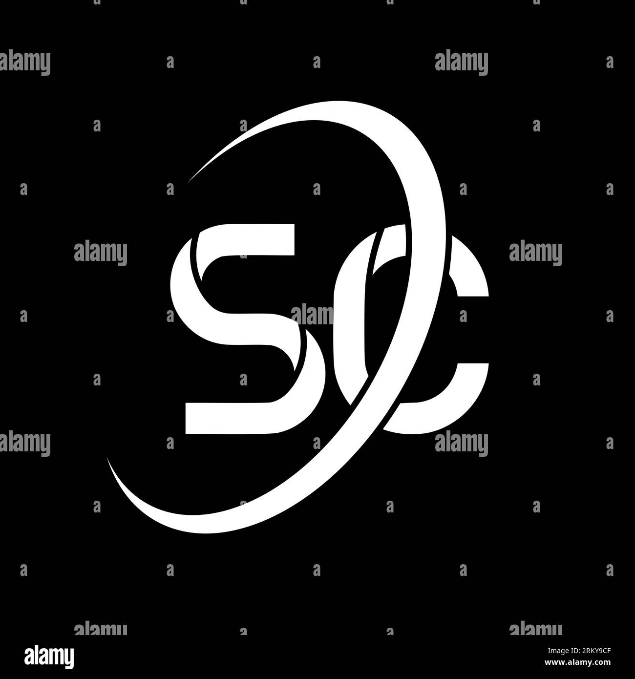 Logo SC. Design S C. Lettera SC bianca. Logo SC/S C Letter. Logo del monogramma maiuscolo con cerchio collegato SC iniziale. Illustrazione Vettoriale