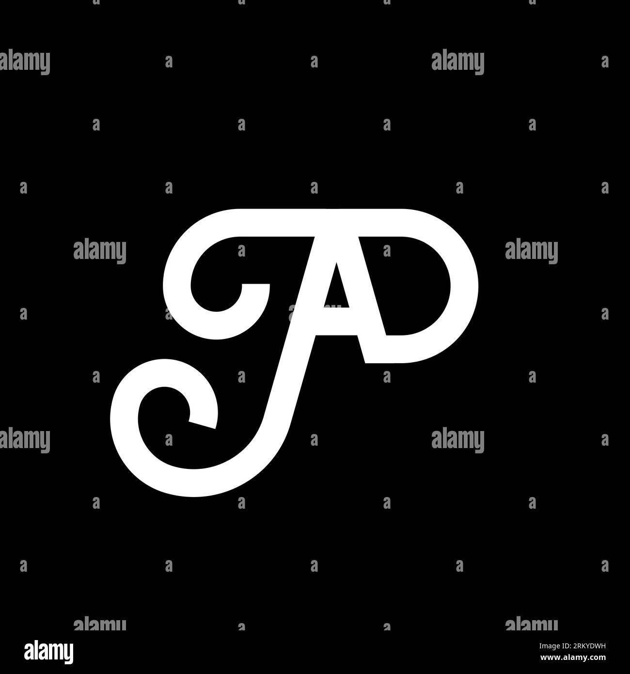 Logo con lettera PUBBLICITARIA su sfondo nero. Concetto di logo Letter con iniziali PUBBLICITARIE. design icona annuncio. Icona AD lettera bianca su sfondo nero. Illustrazione Vettoriale