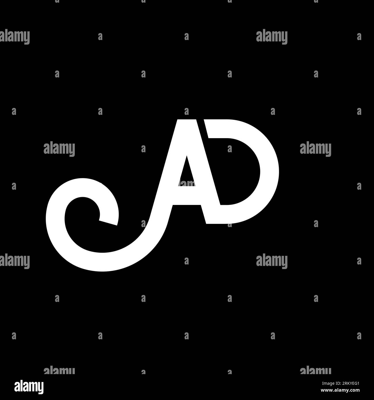 Logo con lettera PUBBLICITARIA su sfondo nero. Concetto di logo Letter con iniziali PUBBLICITARIE. design icona annuncio. Icona AD lettera bianca su sfondo nero. Illustrazione Vettoriale