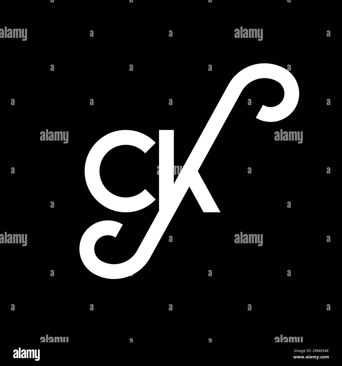 Logo CK Letter su sfondo nero. Concetto di logo lettera con iniziali creative CK. design ck letter. Lettera bianca CK su sfondo nero. C K Illustrazione Vettoriale