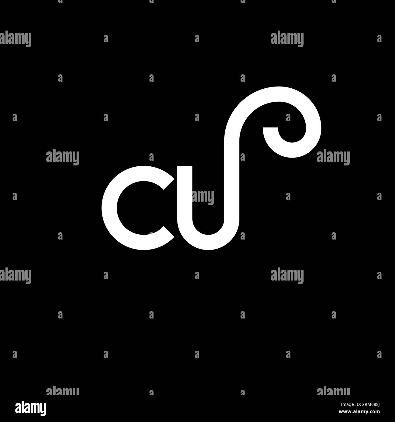 Logo CU Letter su sfondo nero. Concetto di logo lettera iniziali creative CU. design cu letter. Lettera bianca CU su sfondo nero. C U Illustrazione Vettoriale