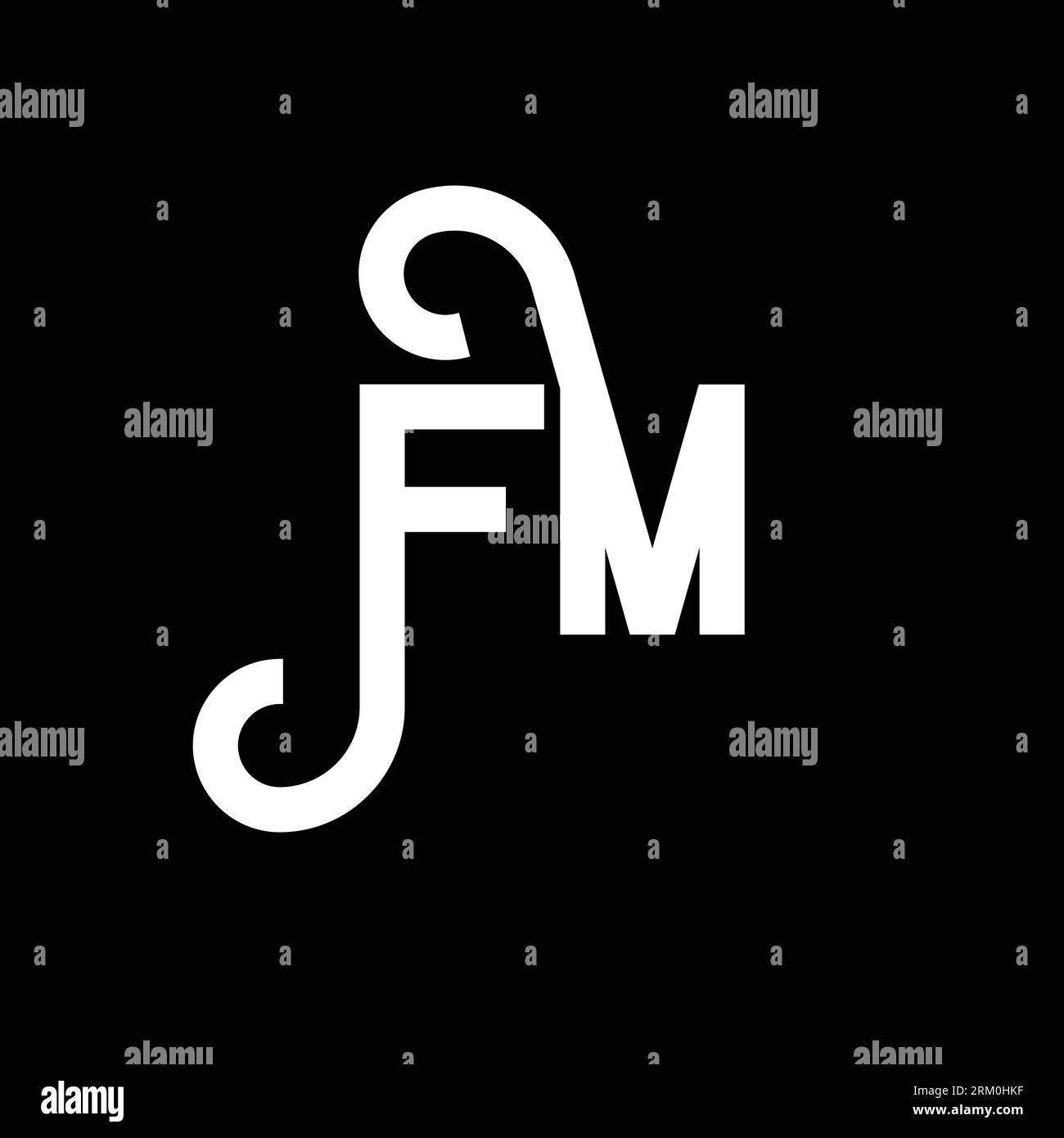 Logo FM Letter su sfondo nero. Concetto di logo lettera con iniziali creative FM. design lettera fm. Lettera bianca FM su sfondo nero. F M Illustrazione Vettoriale