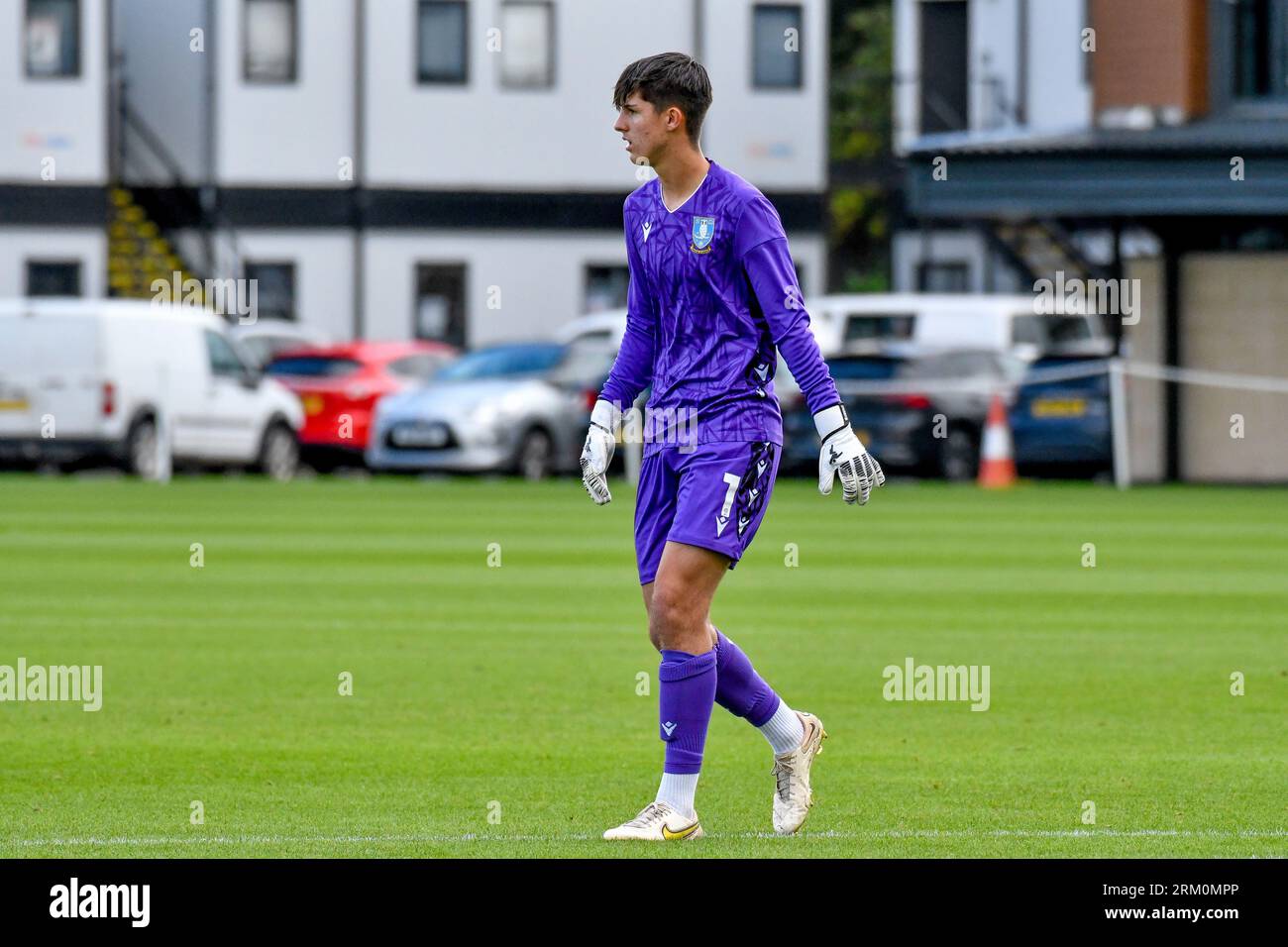 Swansea, Galles. 26 agosto 2023. Il portiere Jack Phillips di Sheffield Wednesday durante la partita Under 18 della Professional Development League tra Swansea City e Sheffield Wednesday alla Swansea City Academy di Swansea, Galles, Regno Unito, il 26 agosto 2023. Crediti: Duncan Thomas/Majestic Media/Alamy Live News. Foto Stock