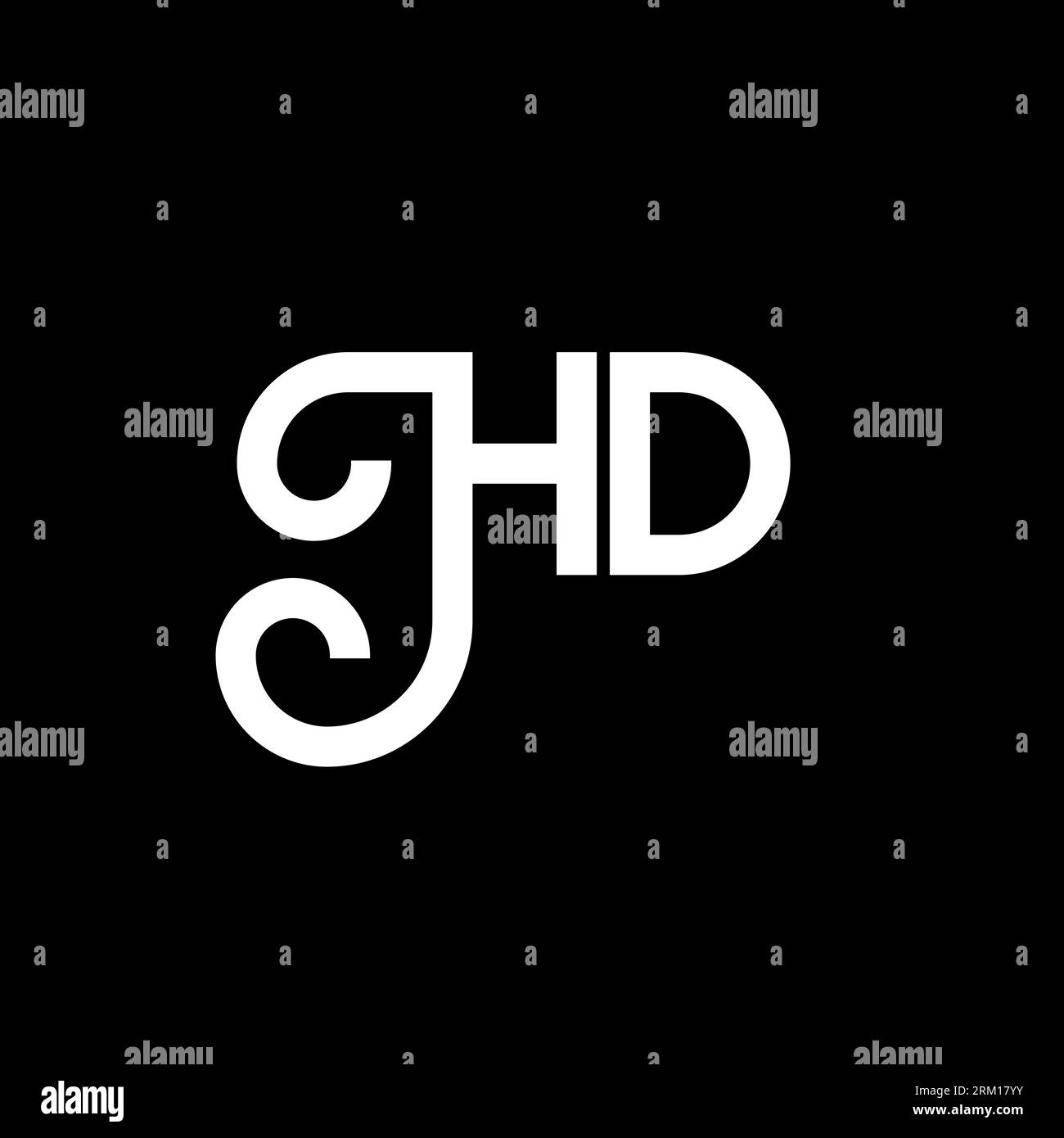Logo HD Letter su sfondo nero. Concetto di logo lettera con iniziali creative HD. formato lettera hd. Lettera bianca HD su sfondo nero. H D Illustrazione Vettoriale