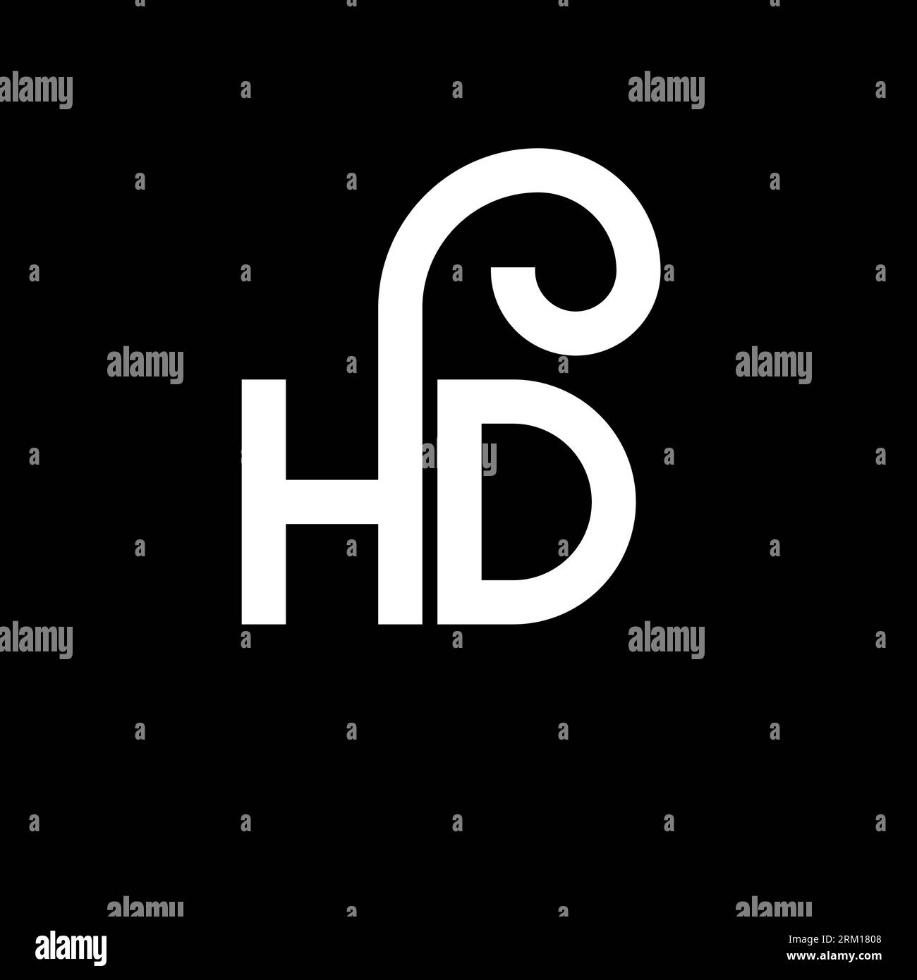 Logo HD Letter su sfondo nero. Concetto di logo lettera con iniziali creative HD. formato lettera hd. Lettera bianca HD su sfondo nero. H D Illustrazione Vettoriale