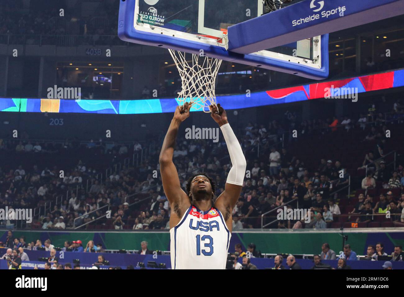 Pasay, Filippine. 26 agosto 2023. Jaren Jackson Jr. Della squadra di pallacanestro statunitense ha visto prima dell'inizio della partita della FIBA Men's Basketball World Cup 2023 tra USA e nuova Zelanda alla MOA Arena. Punteggio finale USA 99:72 nuova Zelanda. Credito: SOPA Images Limited/Alamy Live News Foto Stock