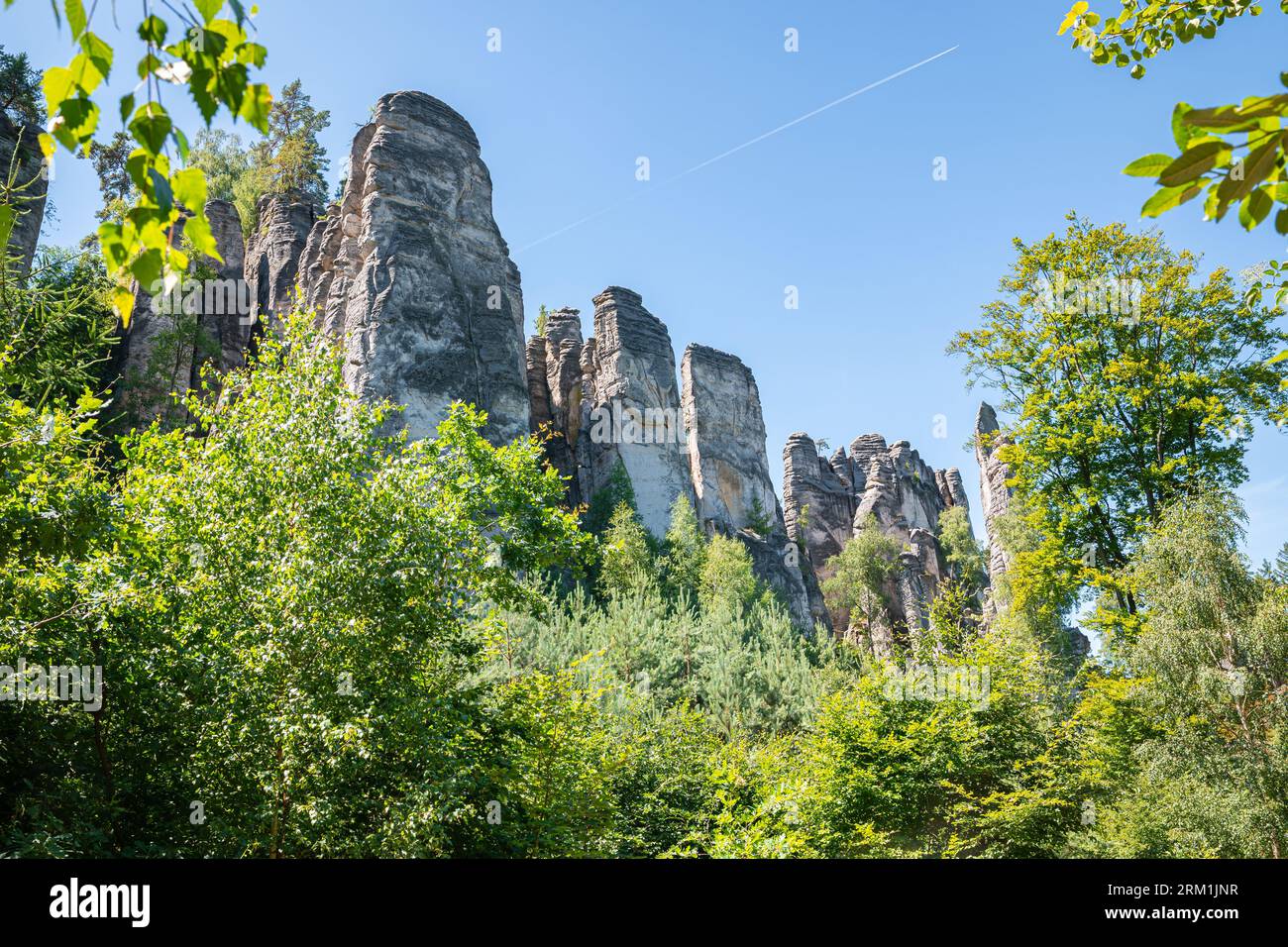 Alta formazione rocciosa nel Parco Nazionale di České Švýcarsko nel paradiso boemo, Repubblica Ceca Foto Stock