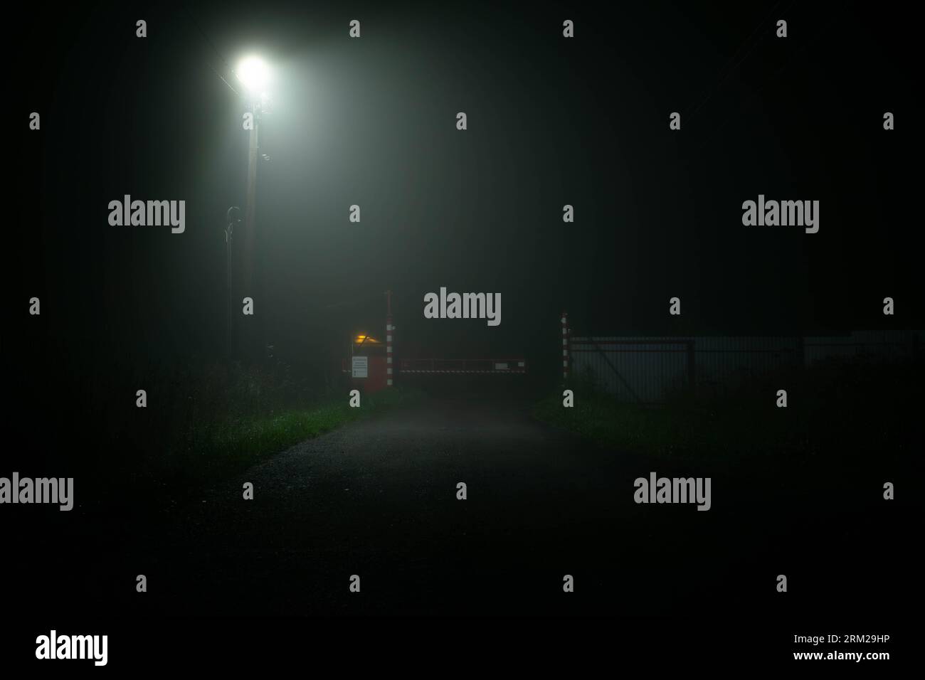 Foggy Street alla luce di una lanterna Foto Stock